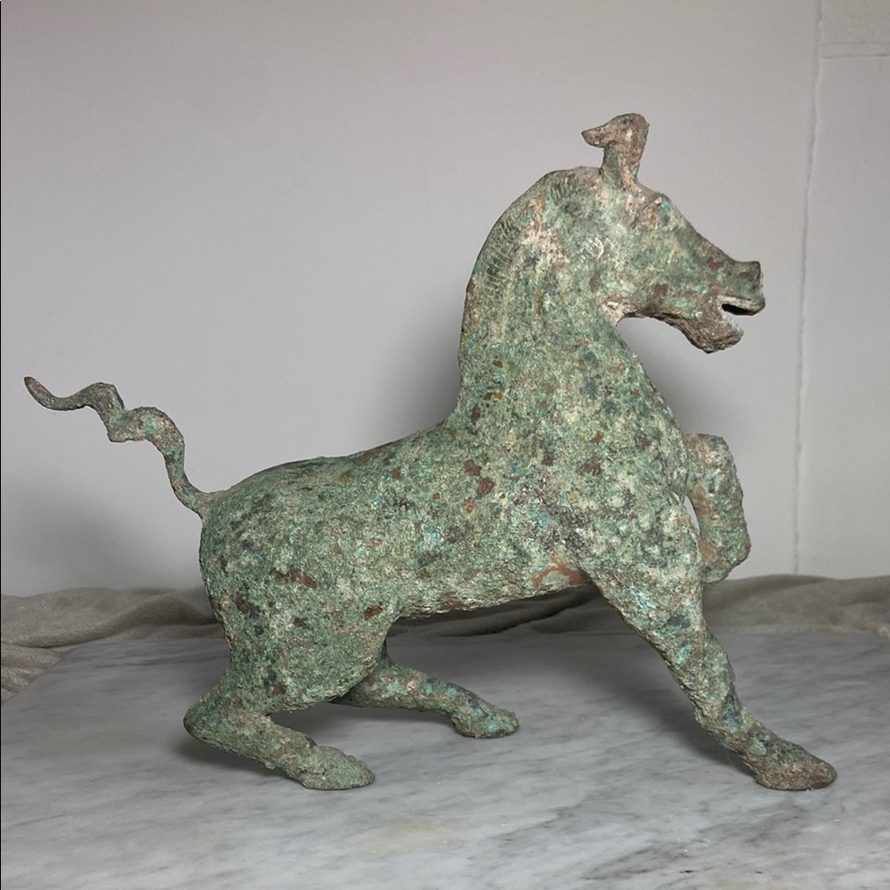 Elegant Antique Green Bronze Rustic Green Patina Horse Sculpture